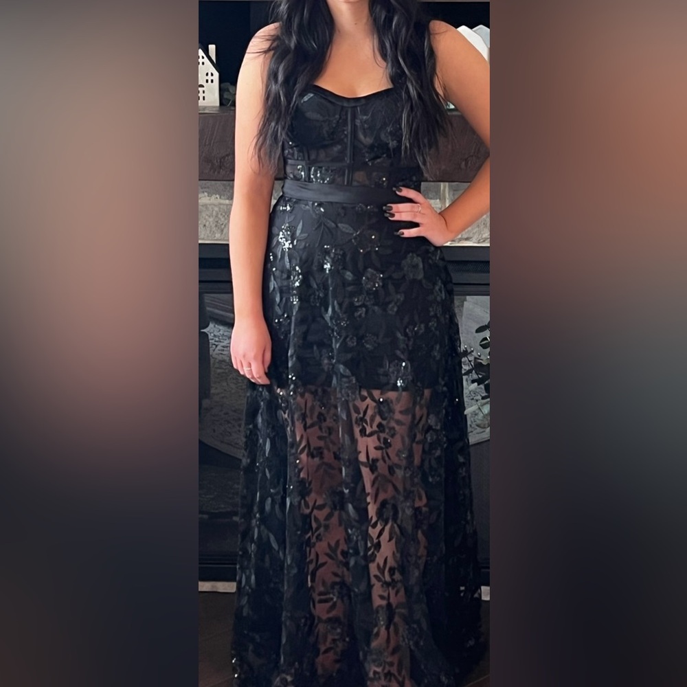 Blondie Nites Black Sequin Prom Dress